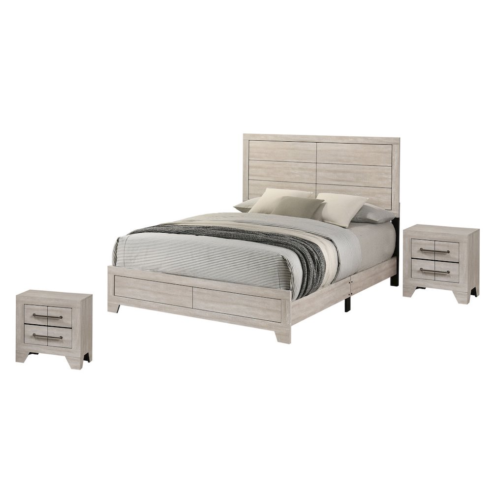 3pc Queen Panel Bedroom Set Rustic Gray Oak color (Bed