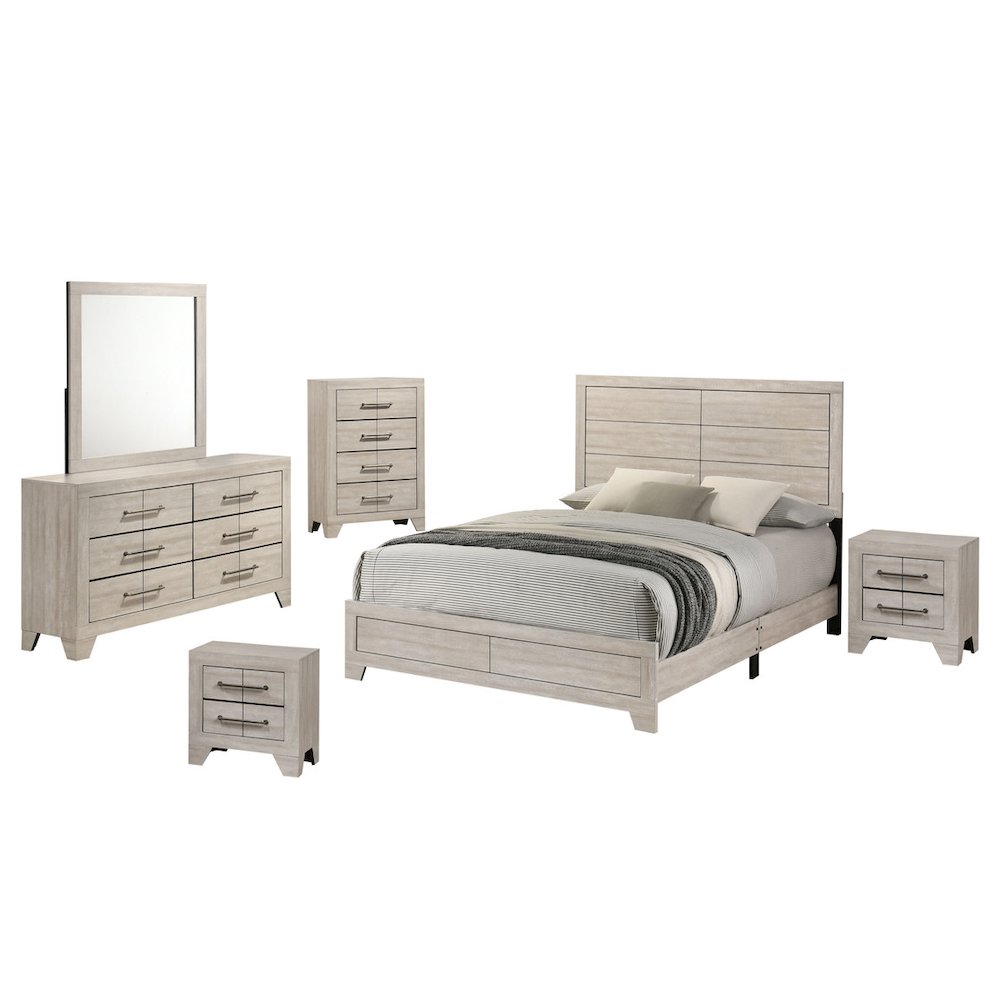6pc Queen Panel Bedroom Set Rustic Gray Oak color
