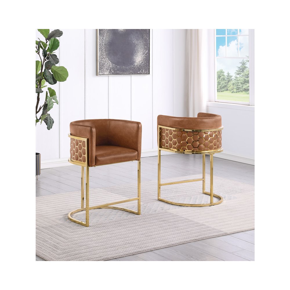 Toffee with Honeycomb Gold Base Barstool