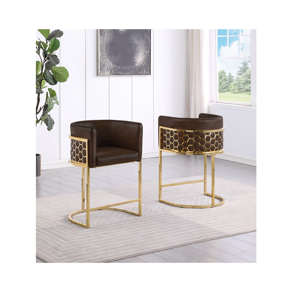Espresso with Honeycomb Gold Base Barstool