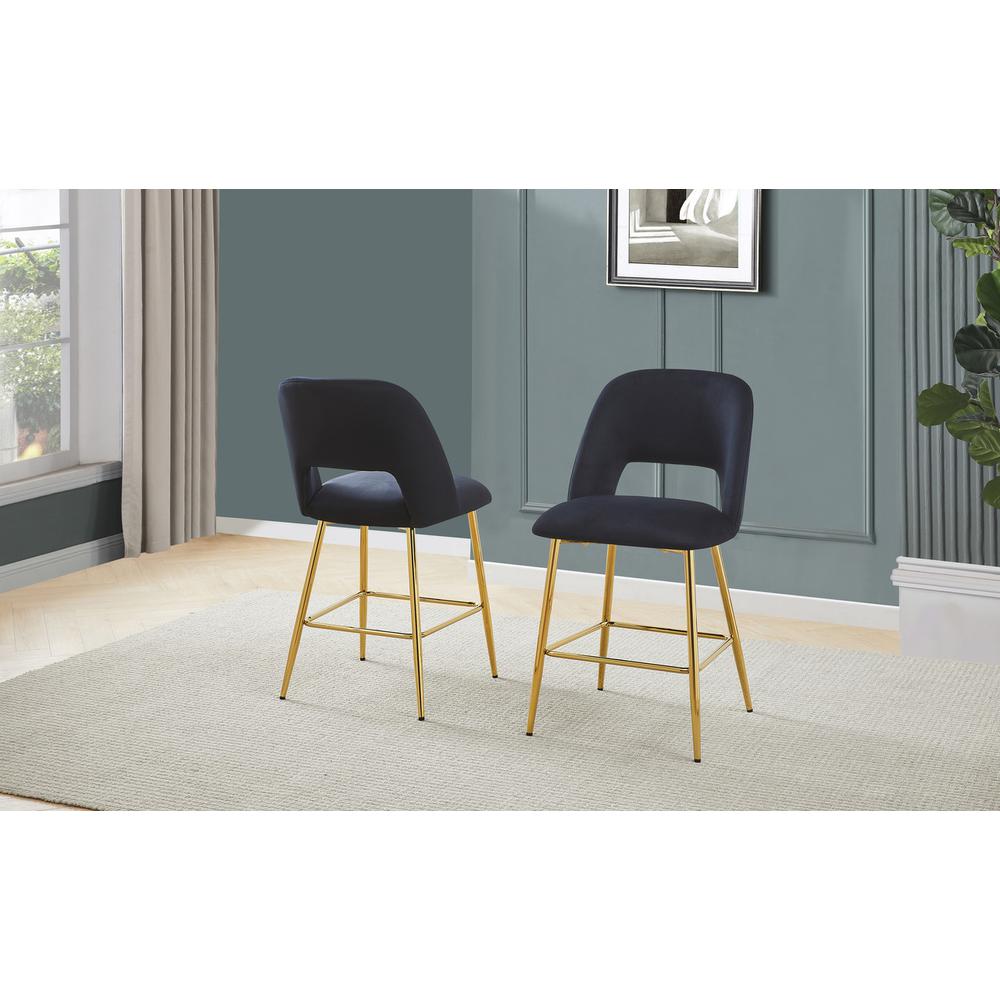 Black velvet upholstery counter height chairs *SET OF 2*
