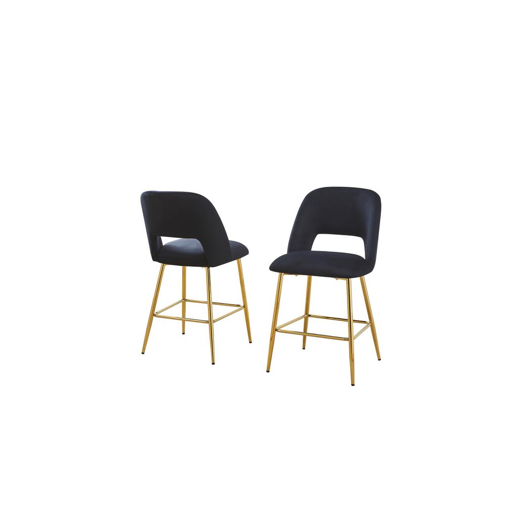 Black velvet upholstery counter height chairs *SET OF 2*