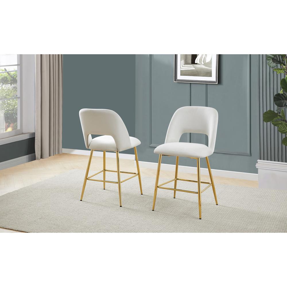Cream velvet upholstery counter height chairs *SET OF 2*