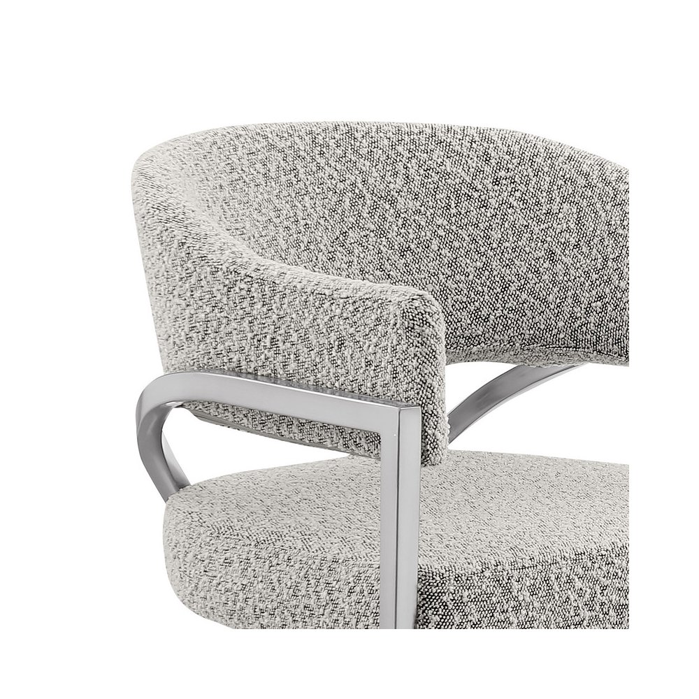 Single Boucle Fabric Barstool Rich Gray with Matte Gold Chrome Base