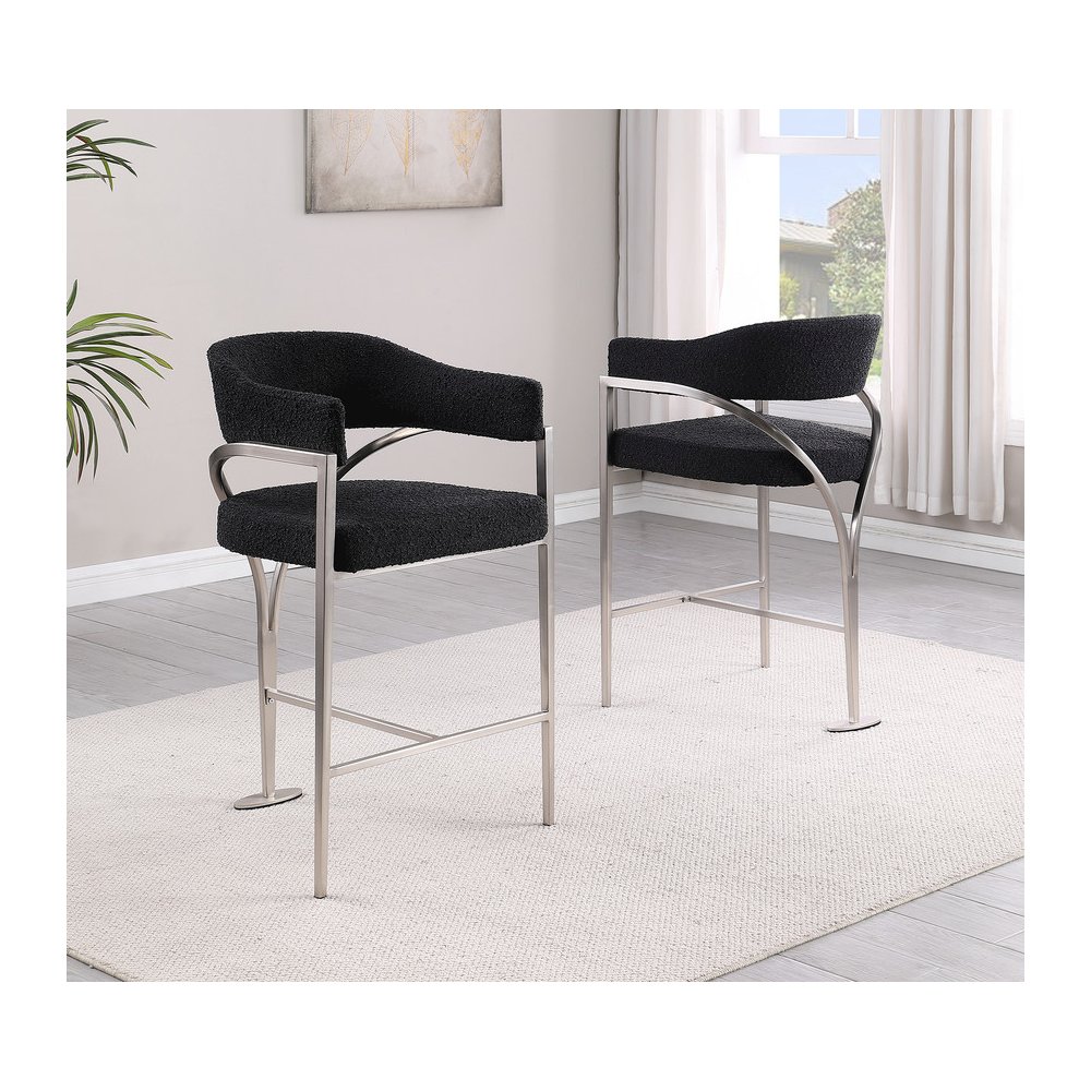 Single Boucle Fabric Barstool Black with Matte Gold Chrome Base