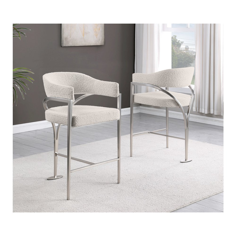 Single Boucle Fabric Barstool Cream with Matte Gold Chrome Base