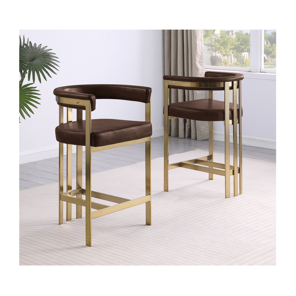 Single Leather-Aire Barstool Espresso with Gold Chrome Base