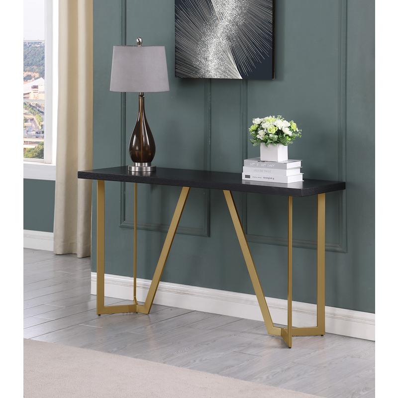3pc Black wood top coffee table set w/gold color iron base (1Coffee+1End+1console table)