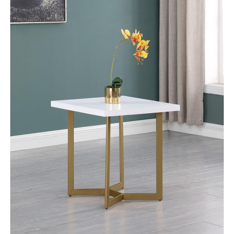 2pc white wood top coffee set w/gold color iron base (coffee+end table)