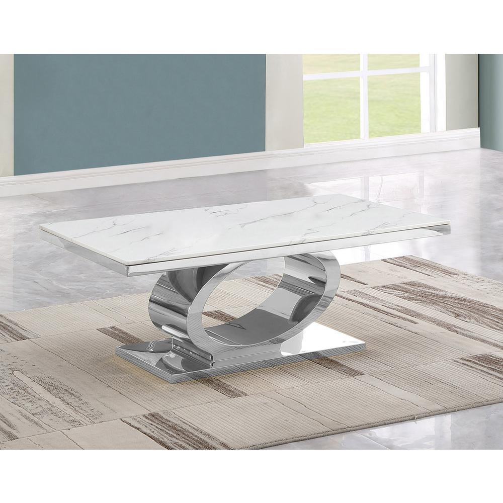 3pc White marble coffee table set with silver base