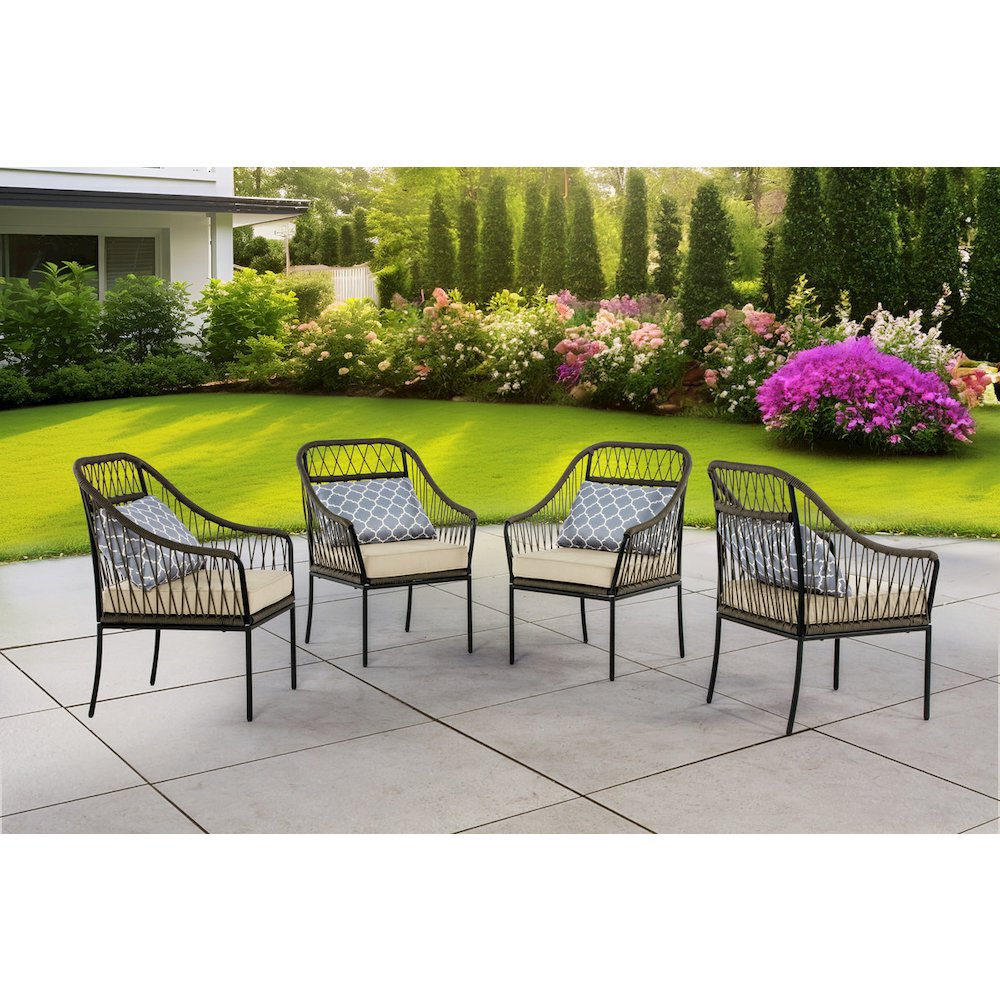 5pc patio dining set in gray with cushioned seats