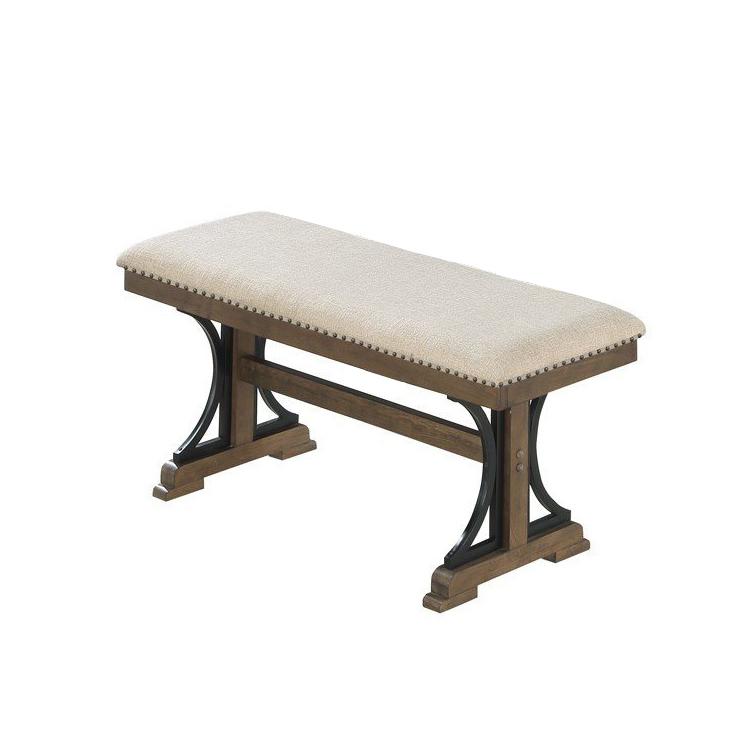 6 piece dining table set in brown oak with 4 side chairs and one dining bench