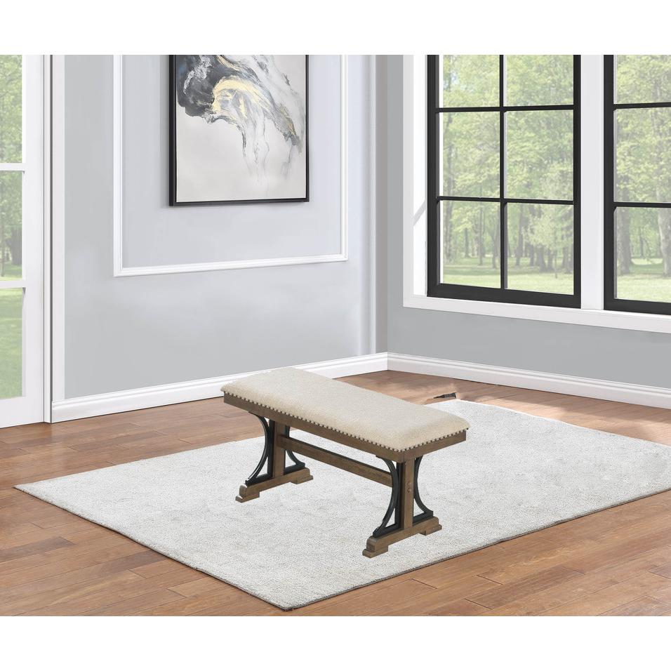 Upholstered Dining bench in Brown oak and beige fabric