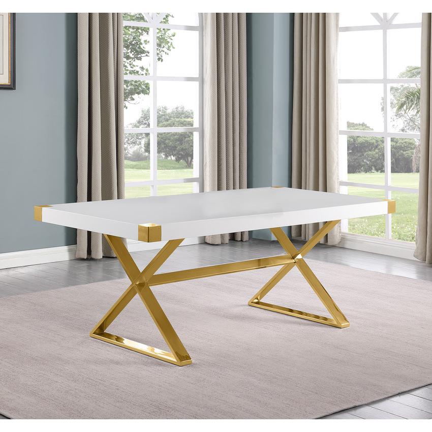 Large (94″) White Wood Top Dining Set With Gold Stainless Steel Base