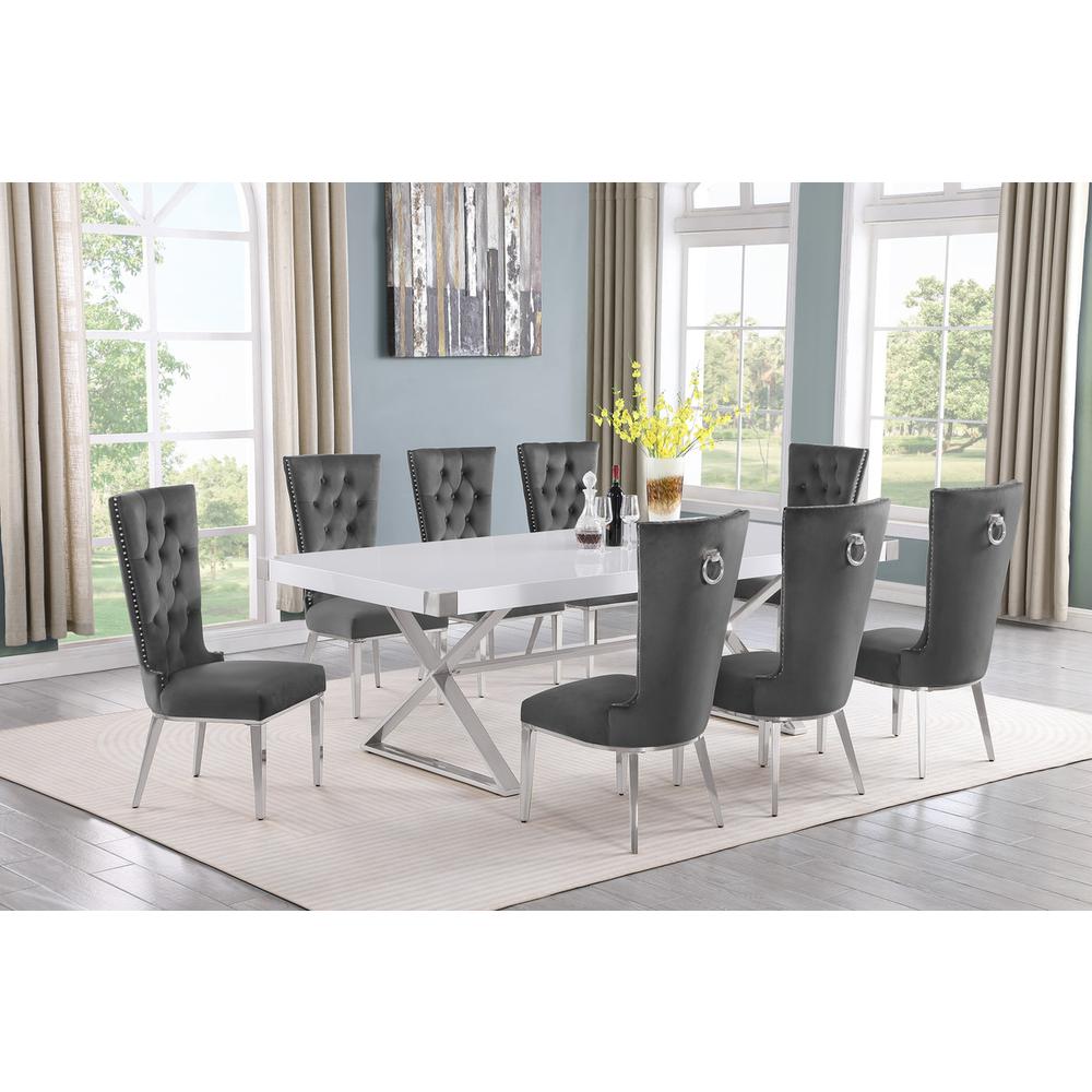 9pc Large(94″) white wood top dining set with gold base and 8 chairs