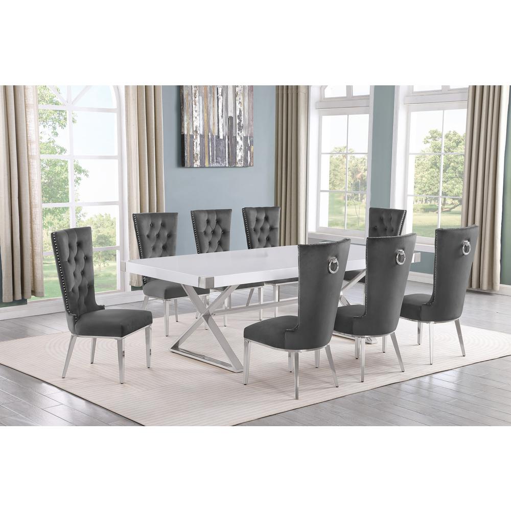 9pc Large(94″) white wood top dining set with gold base and 8 chairs