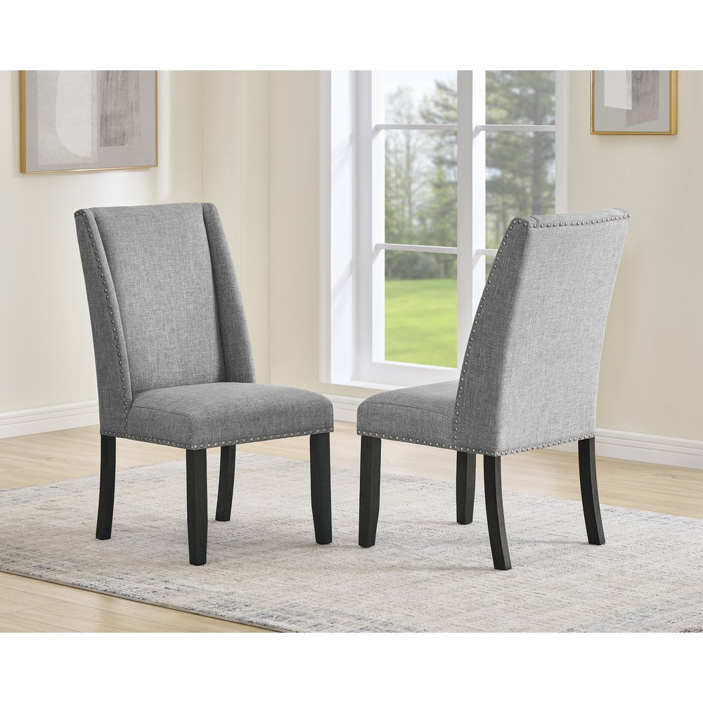 5Pc Faux Marble Table With 4 Rustic Gray Fabric Side Chairs