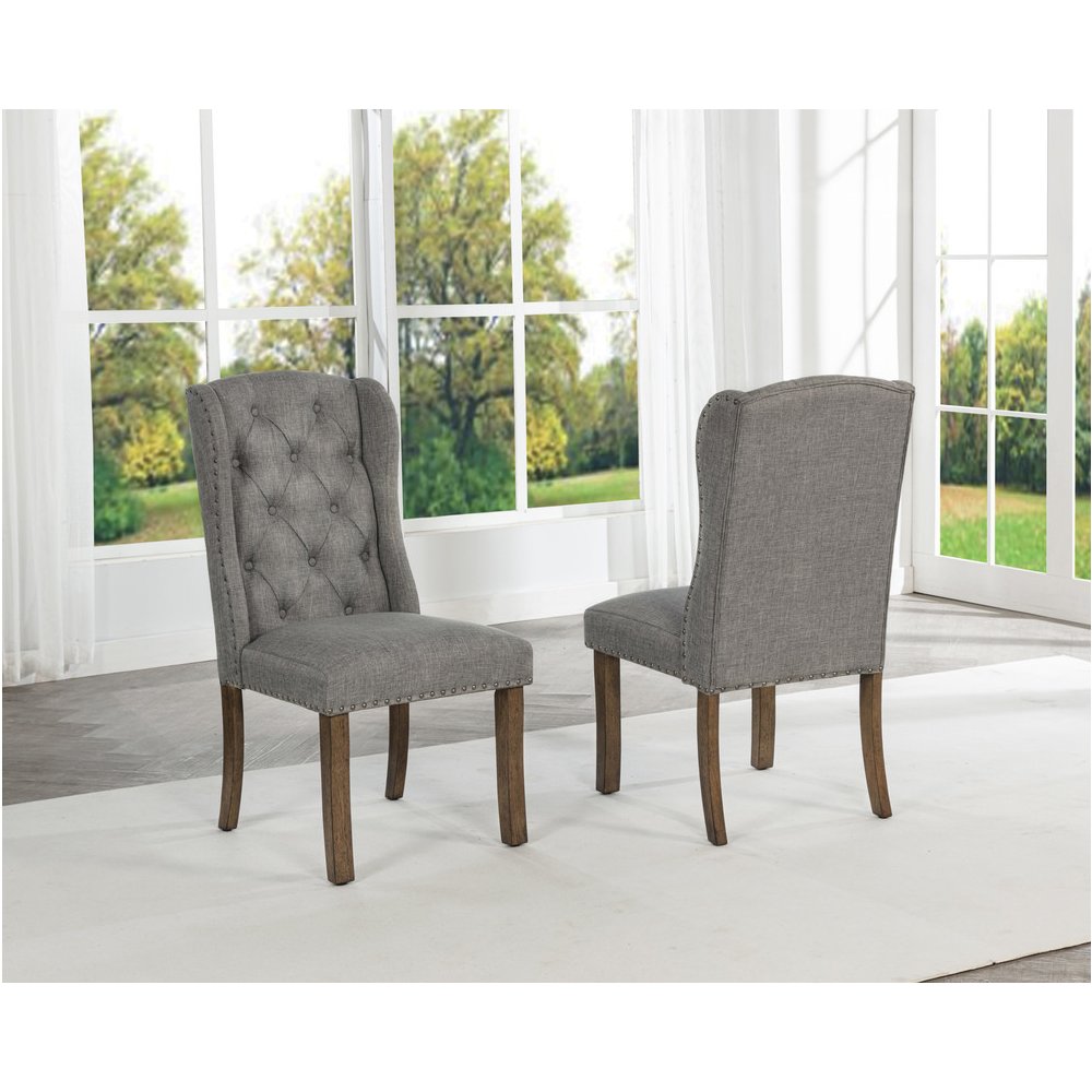 Dinging Set With 6 Dark Grey Side Chairs And One 72″ Wood Dining Table