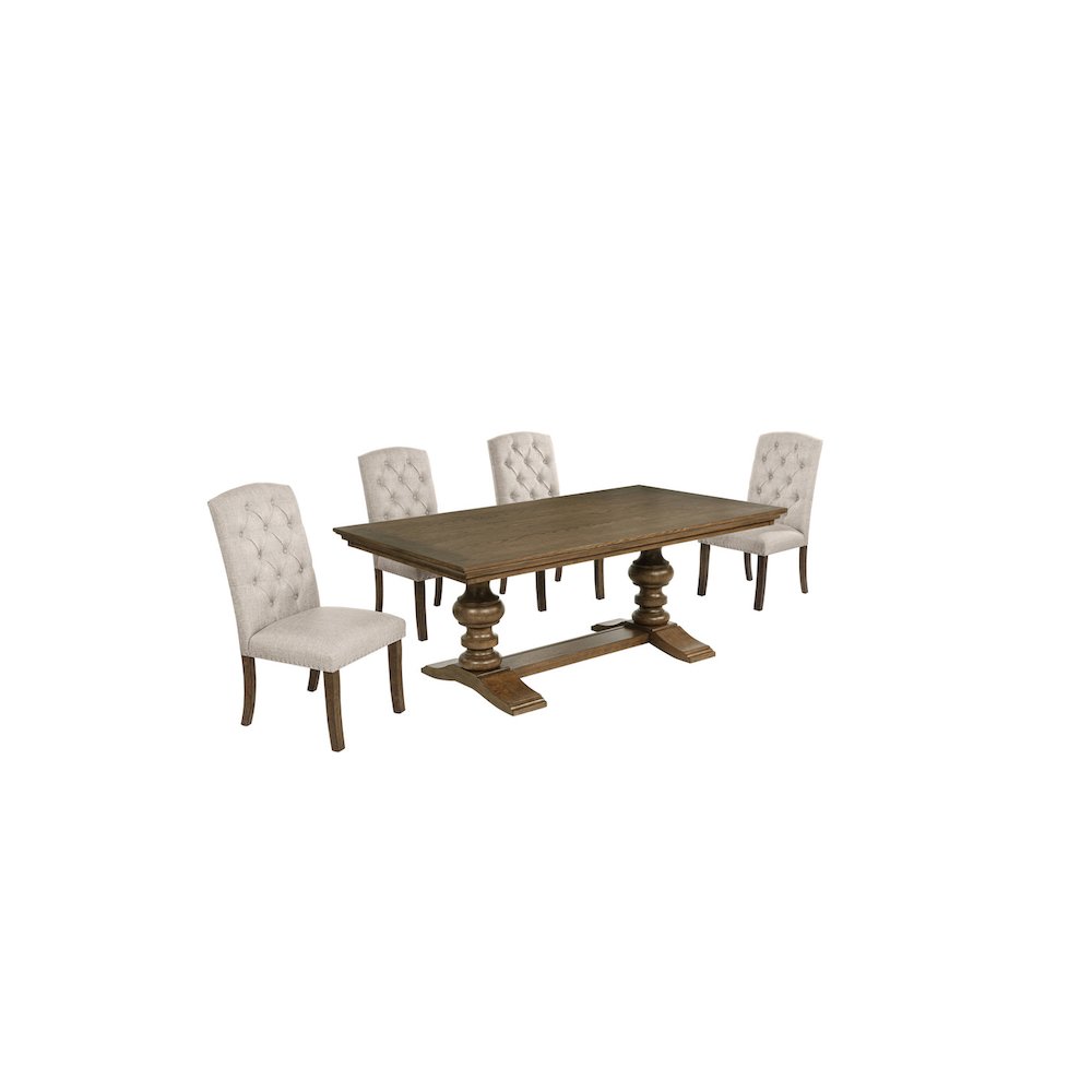 Traditional Dinging Set With 4 Beige Side Chairs And One 72″ Wood Dining Table