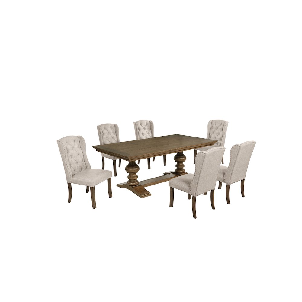 Traditional Dinging Set With 4 Beige Side Chairs And One 72″ Wood Dining Table