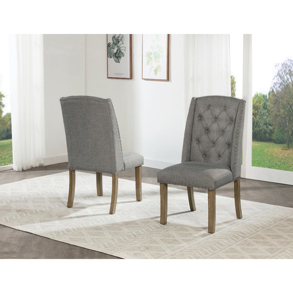 7 Piece Traditional Dining Set With Grey Side Chairs