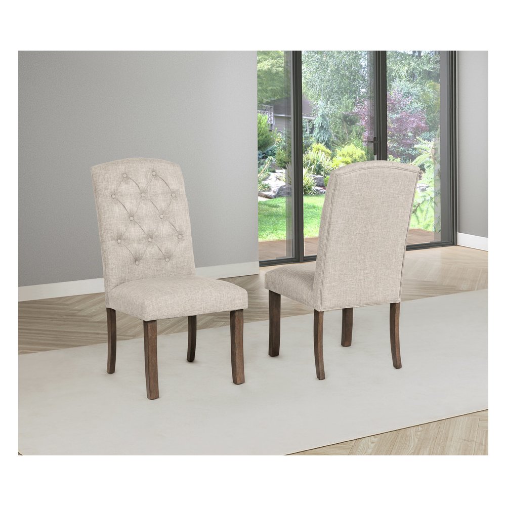 5 Piece Traditional Dining With Beige Dining Chairs