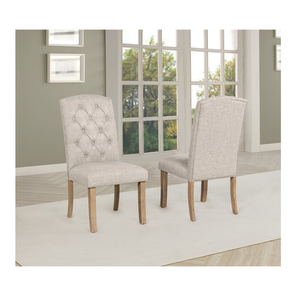 5 Piece Traditional Dining Table With Beige Side Chairs