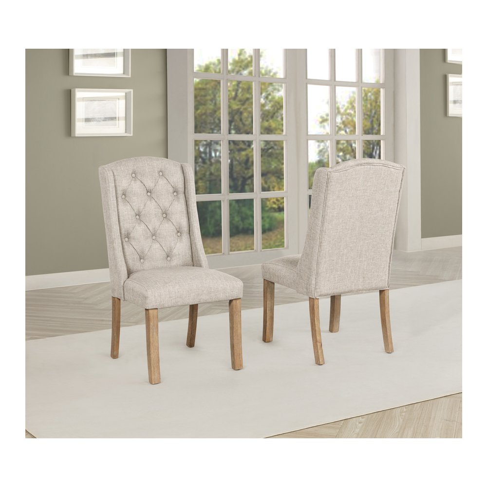 7 Piece Traditional Dining Table With Beige Side Chairs