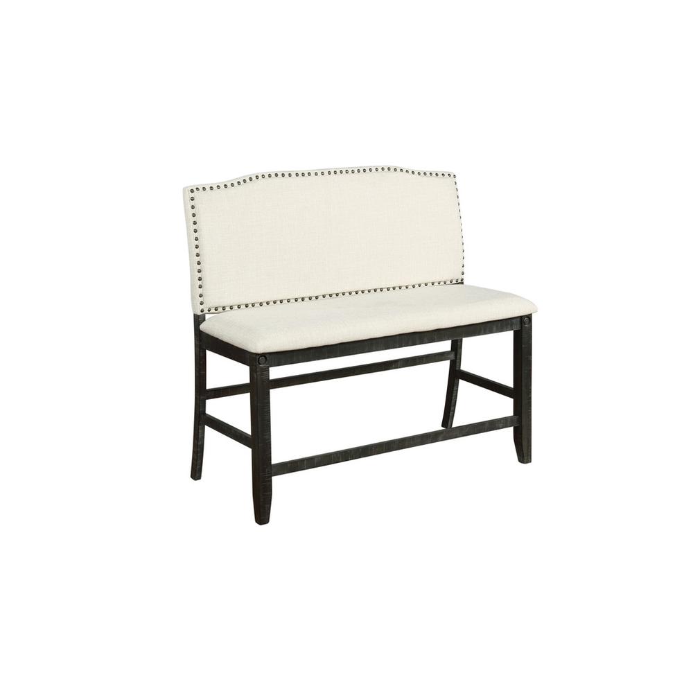 Classic 24″ Upholstered Counter Height Dining Bench w/ Nailhead Trim in Linen Fabric