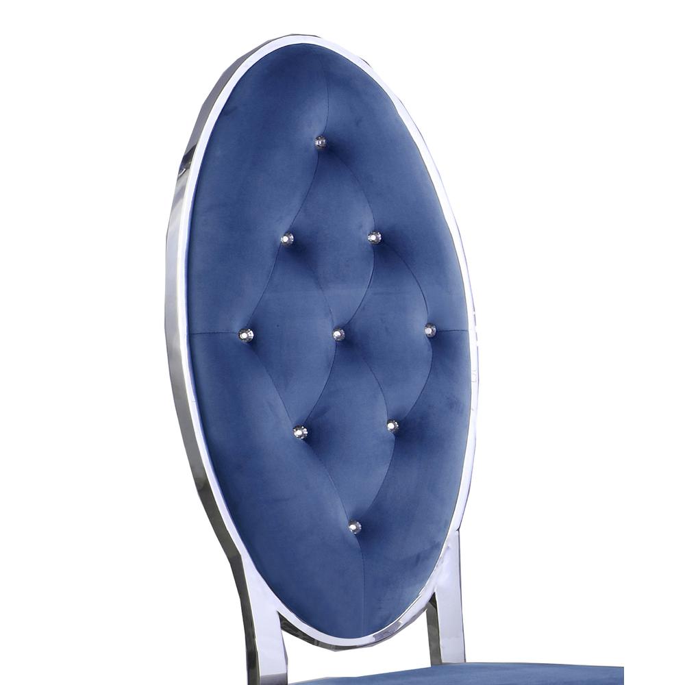 White Marble Lazy-Susan Dining Set Tufted Faux Crystal Chairs in Navy Blue Velvet