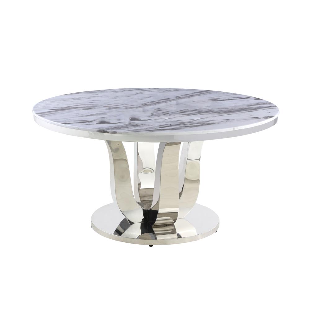 White Marble Round 5 piece Dining Set Ring Chairs in Navy Blue Velvet – Lazy Susan