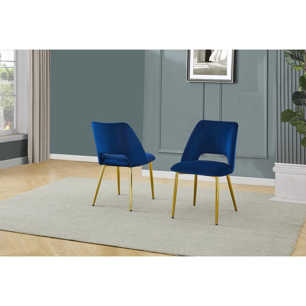5pc modern glass dining table with 4 Navy blue side chairs