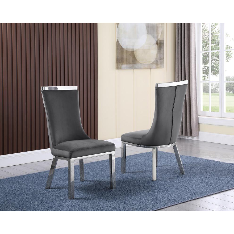5pc dining set- Rectangle Marble table with a U shape base and 4 side chairs in Dark Grey Velvet