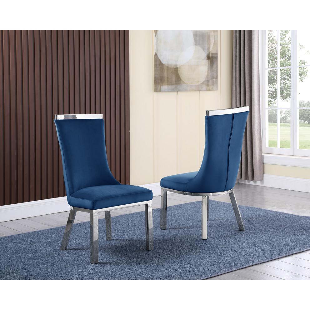 5pc dining set- Rectangle Marble table with a U shape base and 4 side chairs in Navy Blue Velvet