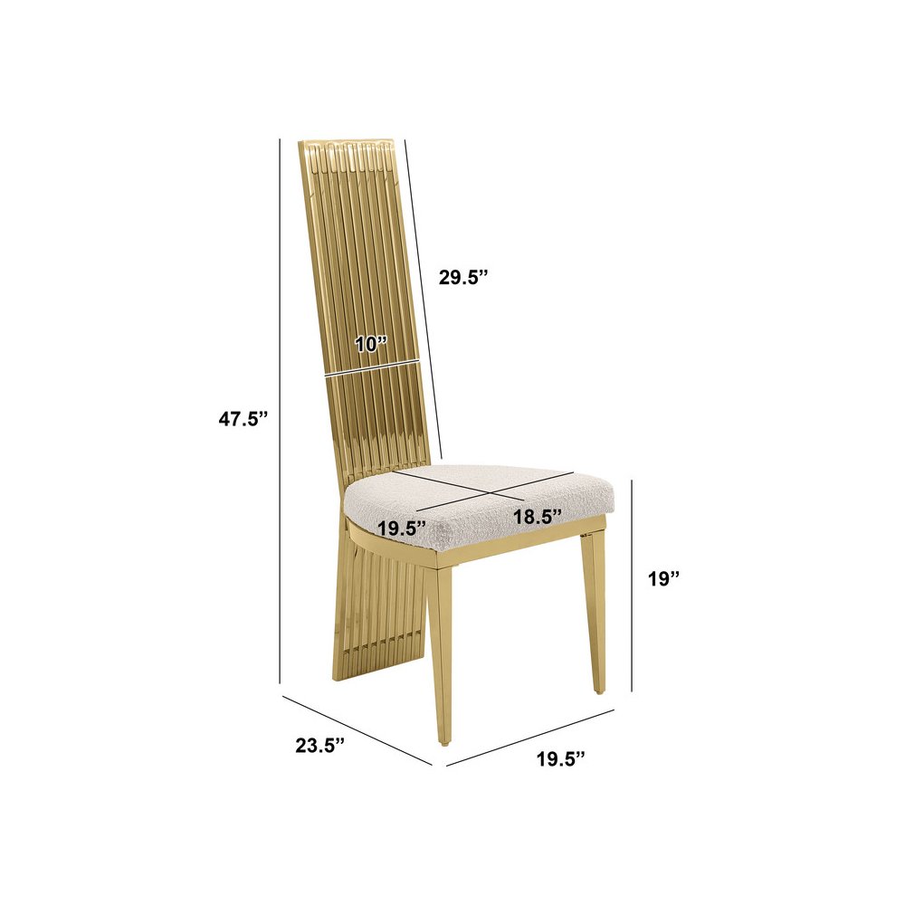 7Pc Tempered Glass Dining Set With 6 Cream Boucle Fabric Side Chairs