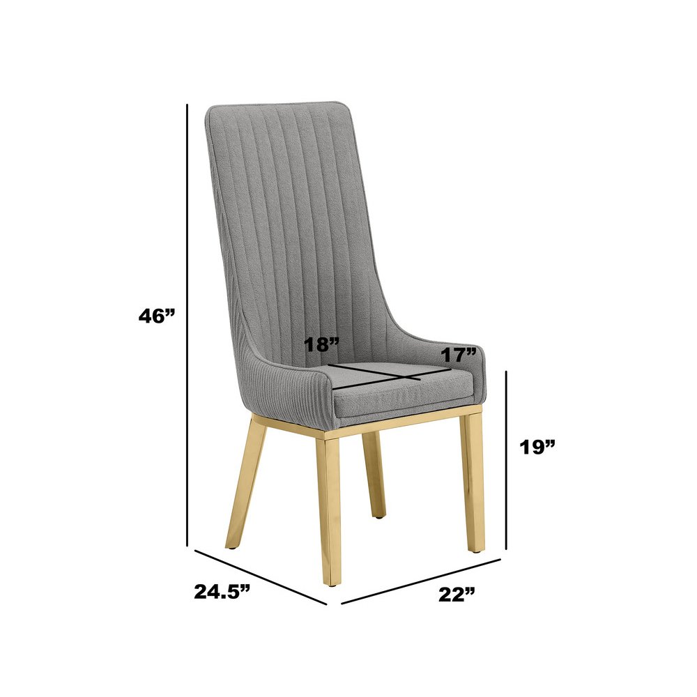 7Pc Tempered Glass Dining Set 6 Rich Gray Boucle Side Chairs And A Gold Base