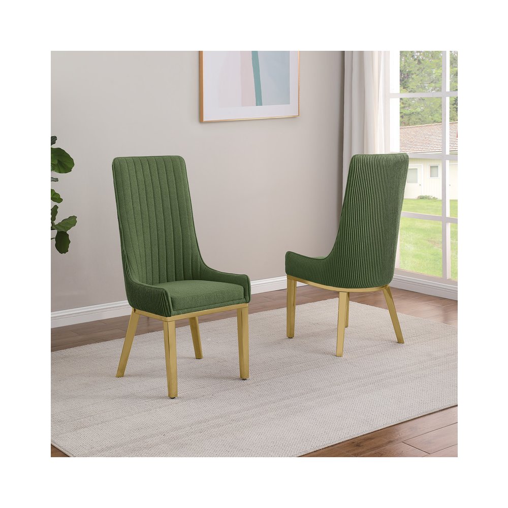 7Pc Tempered Glass Dining Set With 6 Gray Boucle Side Chairs And A Gold Base