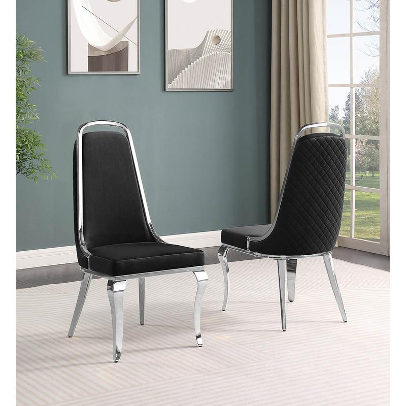 9-piece glam dining set with 8 Black side chairs and one 95″ glass dining table