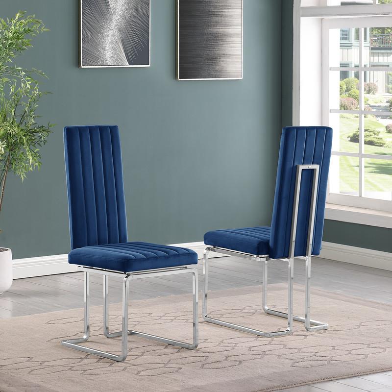 9-piece glam dining set with 8 Navy blue chairs and one 95″  glass  table