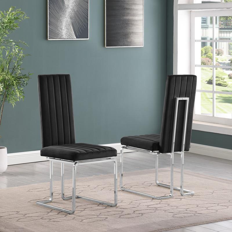 9-piece glam dining set with 8 Black chairs and 1one 95″ glass  table