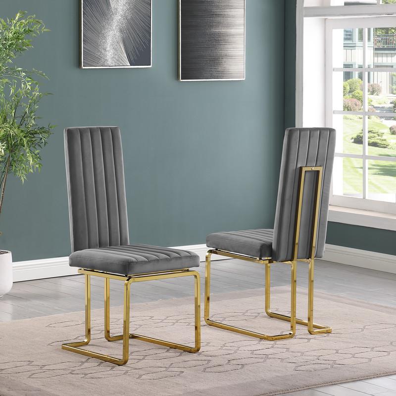 9-piece glam dining set with 8 Dark grey chairs and one 95″ glass  table