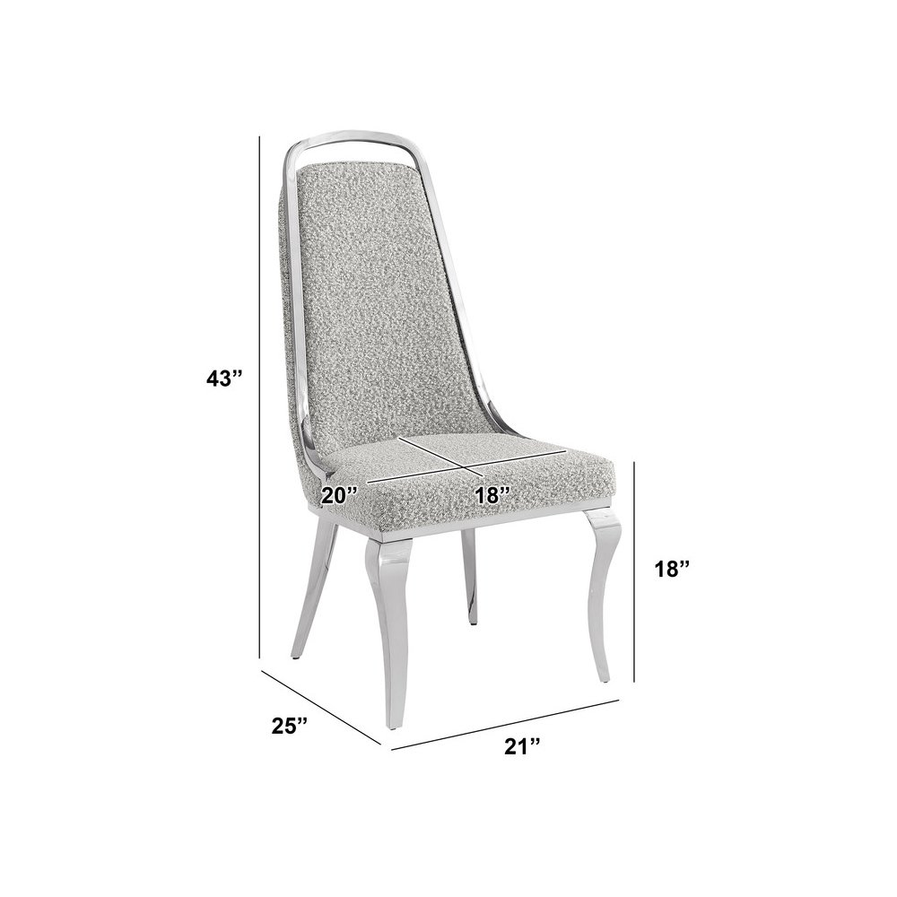 7Pc Tempered Glass Dining Set 6 Rich Gray Boucle Side Chairs And A Silver Base