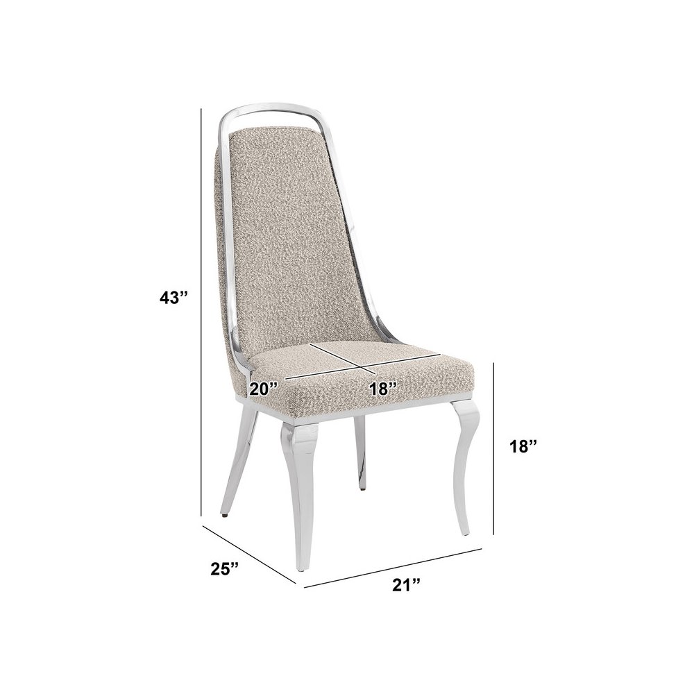 7Pc Tempered Glass Dining Set With 6 Gray Boucle Side Chairs And A Silver Base