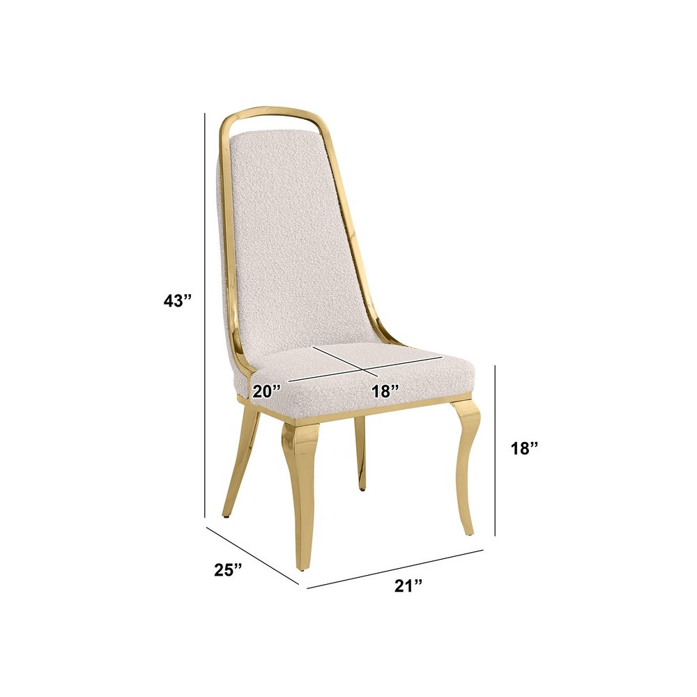 7Pc Tempered Glass Dining Set With 6 Cream Boucle Side Chairs And A Gold Base