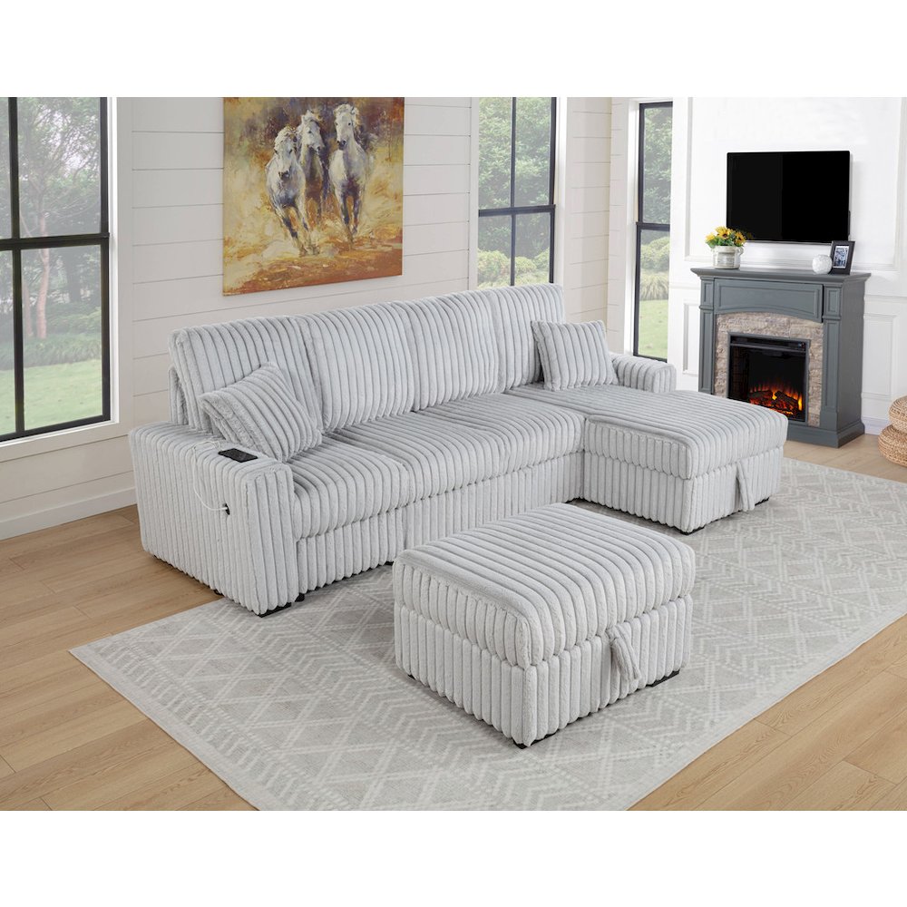 4PC Corduroy Sectional w/ Pull Out Loveseat