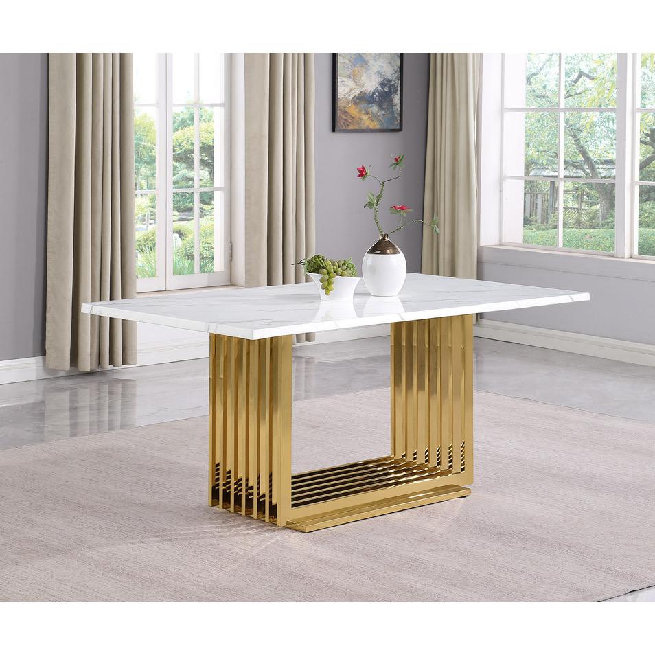 5pc Small(68″) marble top dining set with gold base and 4 Dark grey side chairs