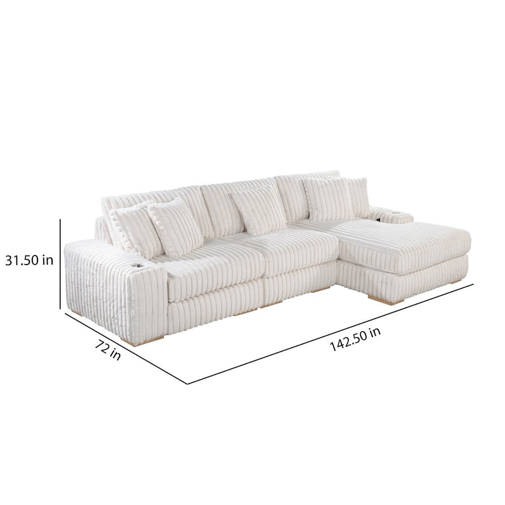 3 piece Onyx black reversible sectional with cupholders and USB ports