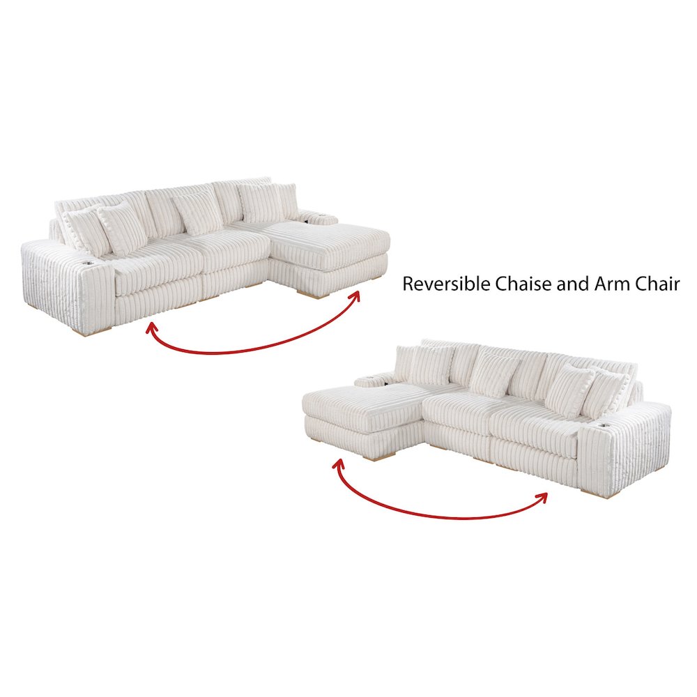 3 piece Onyx black reversible sectional with cupholders and USB ports