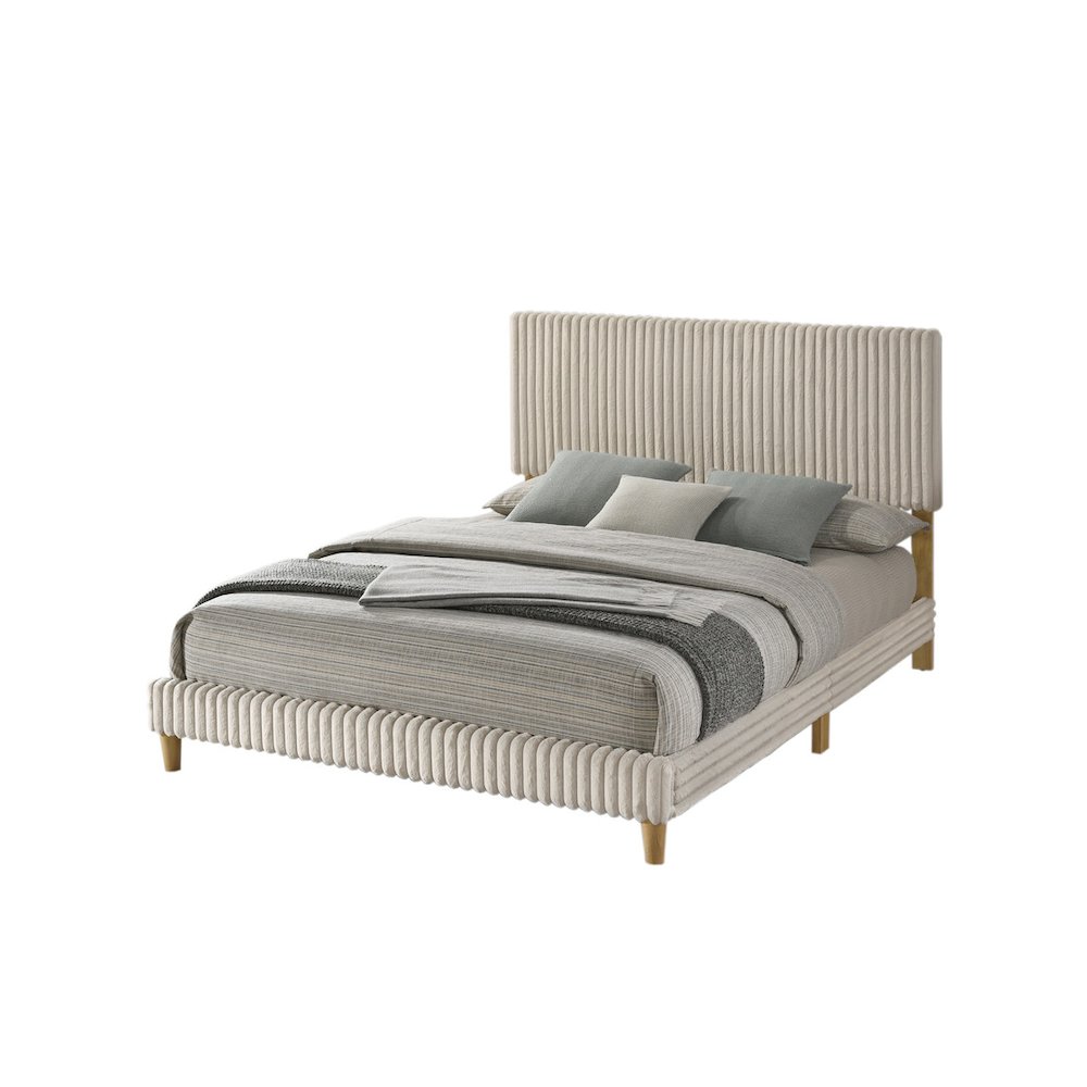 Queen size panel bed with wooden legs in Cream color