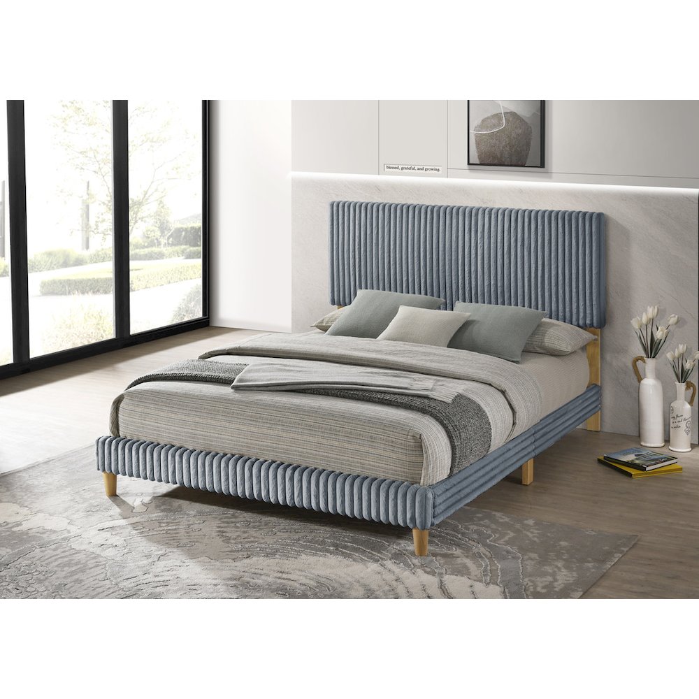 Queen size panel bed with wooden legs in Gray color